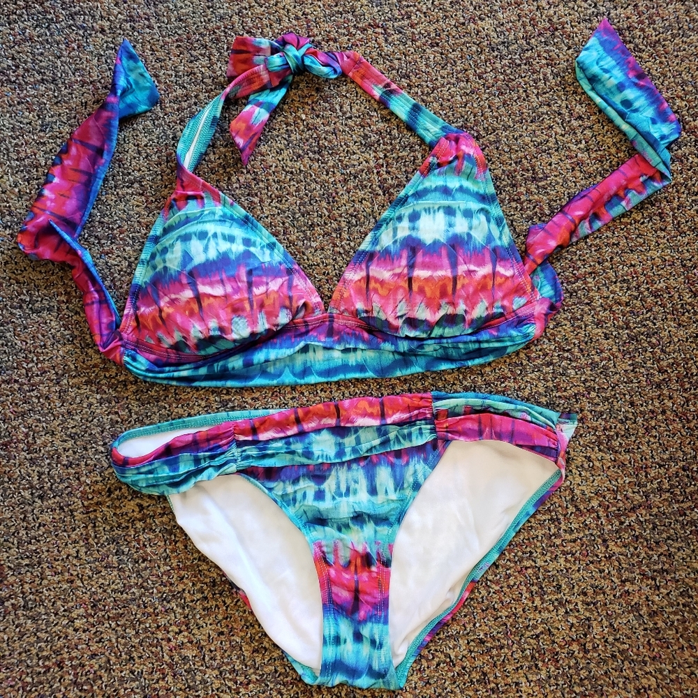 Tie Dye Hipster Womens 2 Piece  Swimsuit sz 8 colorful Quality Summer swim